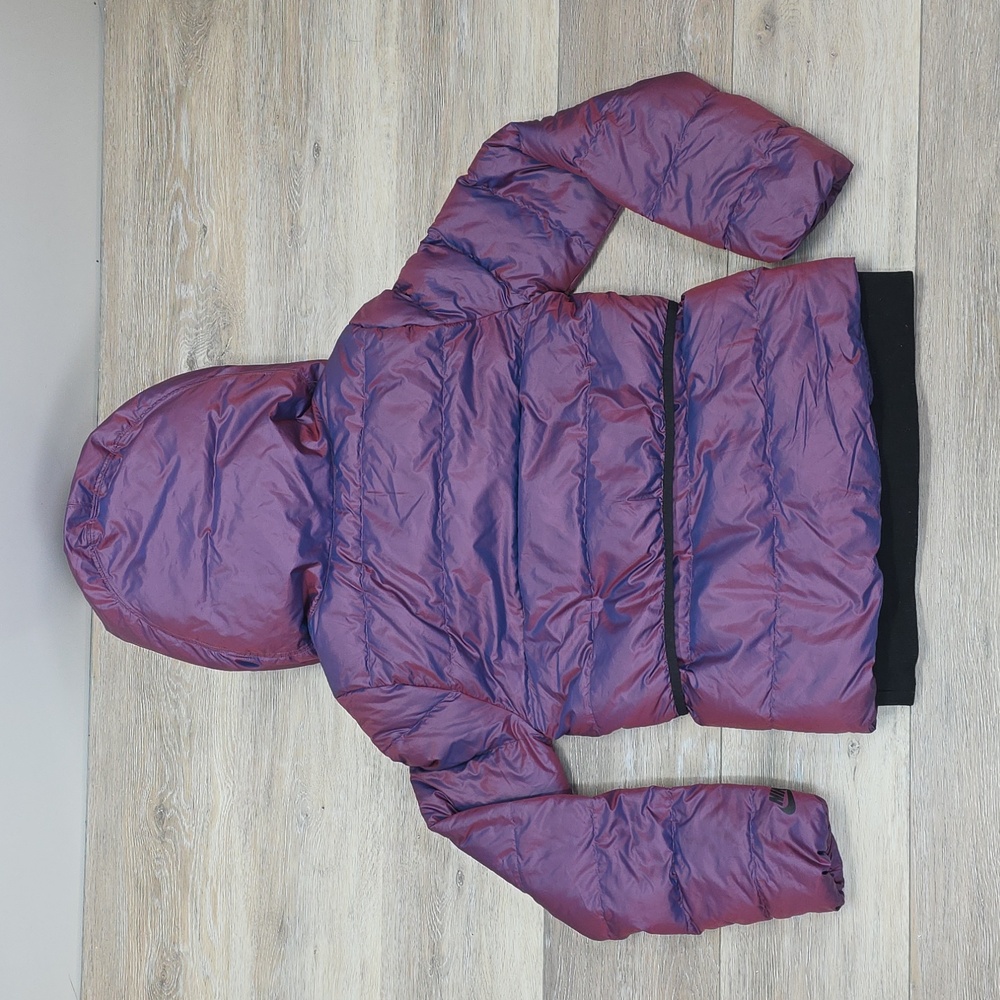Nike Sportswear Womens Iridescent Asymmetrical Down Puffer Jacket Purple XS - Picture 2 of 13